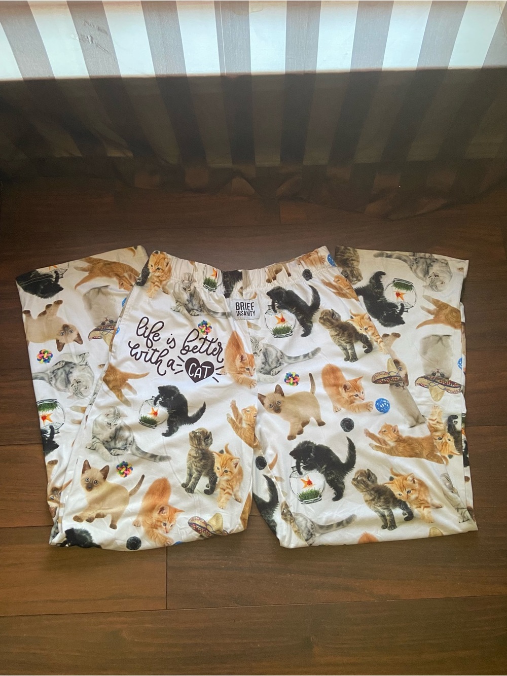 BRIEF SANITY Pants W/Pockets Cat Novelty Print Size XL